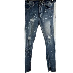 Size Up Apparel White Side Stripe Spatter Effect Zip Ankle Skinny Jeans Sz 33-34